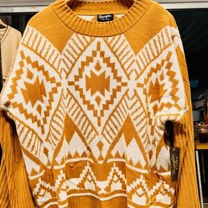 Wrangler Retro Mustard and White Knit Sweater
